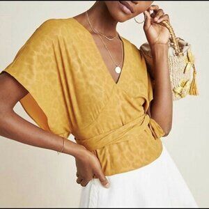 Current Air Anthropologie Mindy Dolman Wrap Top Blouse Yellow Gold